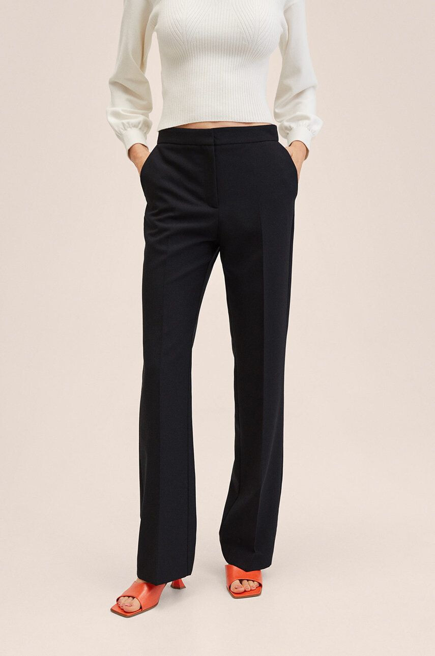 Mango pantaloni femei culoarea negru lat high waist - Pled.ro