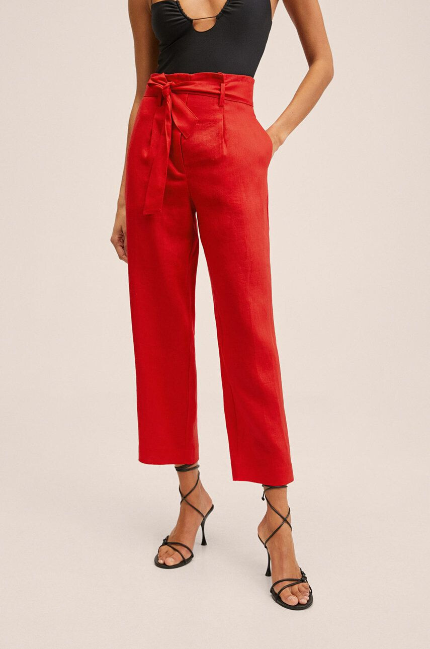 Mango pantaloni Ampabelt femei culoarea rosu drept high waist - Pled.ro