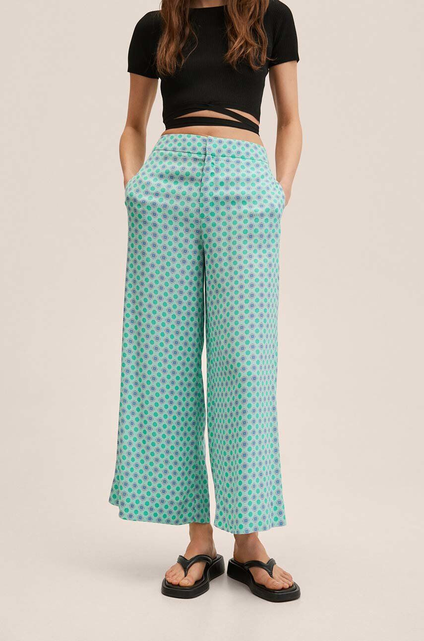 Mango pantaloni Jaipur femei culoarea turcoaz lat high waist - Pled.ro