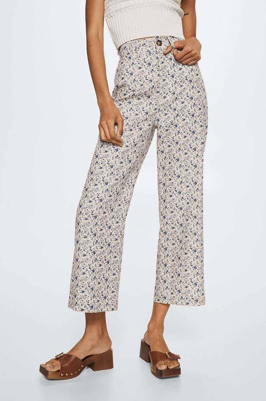 Mango pantaloni Tommy femei culoarea bej lat high waist - Pled.ro