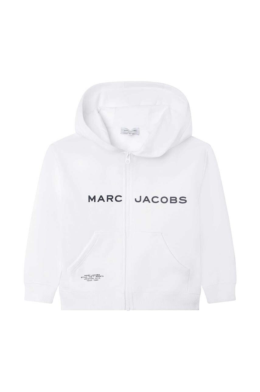 Marc Jacobs hanorac de bumbac pentru copii culoarea alb cu glugă cu imprimeu - Pled.ro