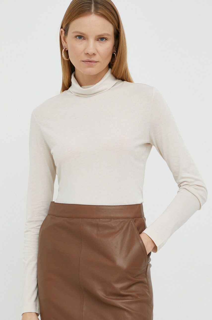 Marc O'Polo longsleeve femei culoarea bej cu guler - Pled.ro