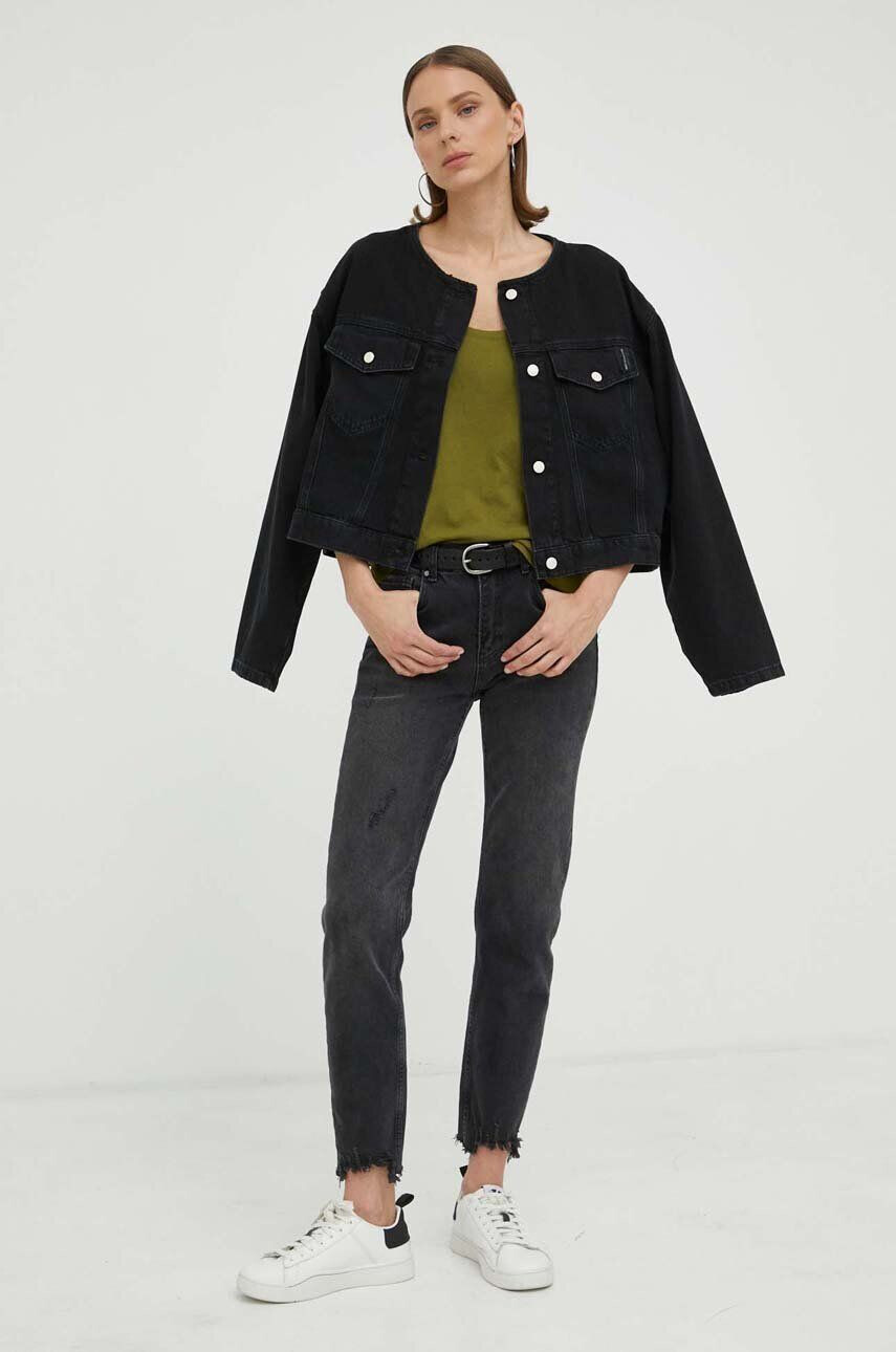 Marc O'Polo geaca jeans DENIM femei culoarea negru de tranzitie oversize - Pled.ro