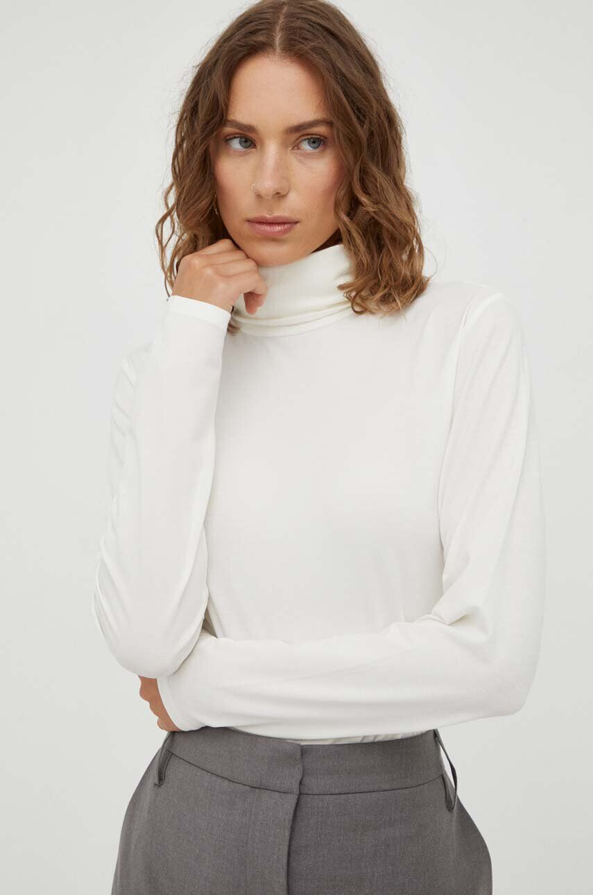 Marc O'Polo longsleeve femei culoarea bej cu guler - Pled.ro