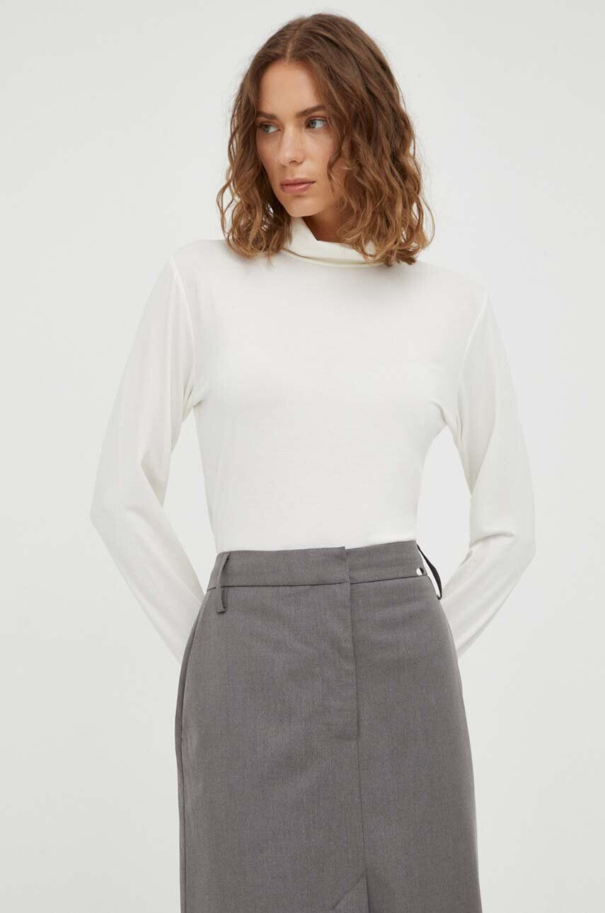 Marc O'Polo longsleeve femei culoarea bej cu guler - Pled.ro