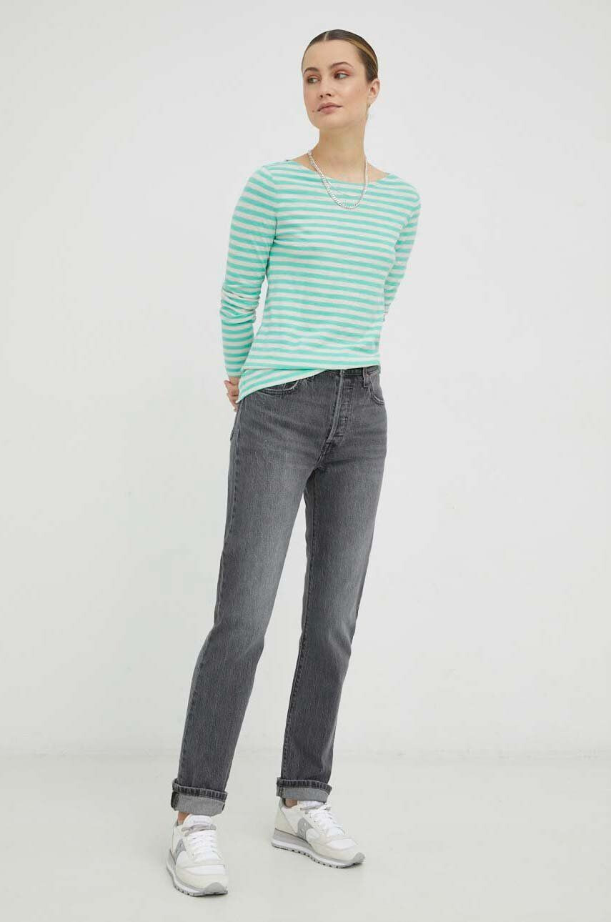 Marc O'Polo longsleeve din bumbac culoarea turcoaz - Pled.ro