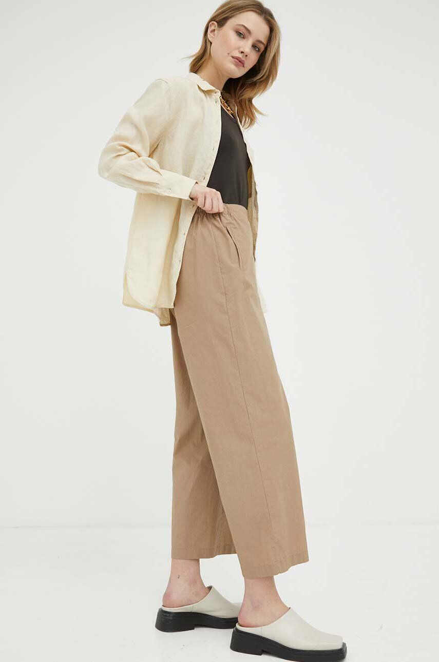 Marc O'Polo pantaloni de bumbac culoarea bej lat high waist - Pled.ro