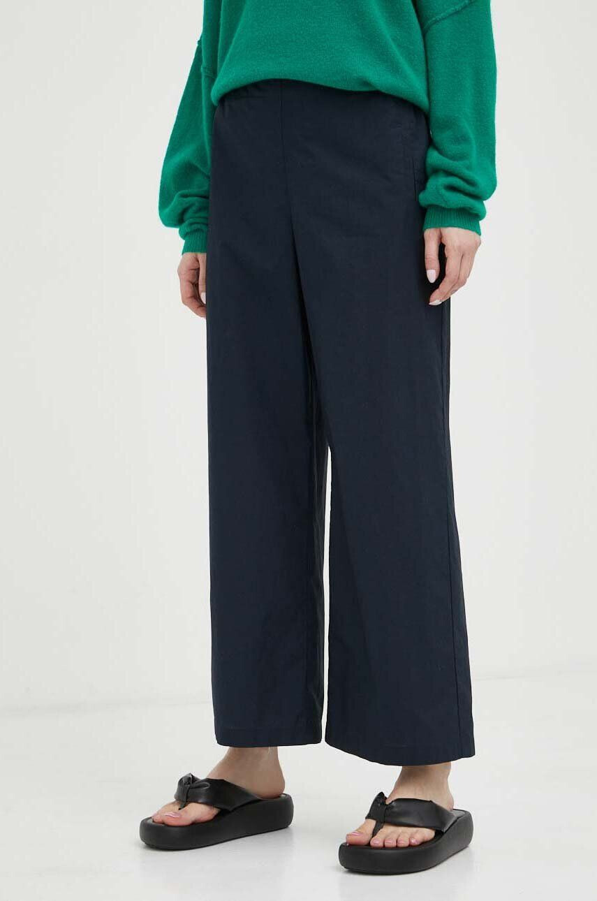 Marc O'Polo pantaloni de bumbac culoarea albastru marin drept high waist - Pled.ro