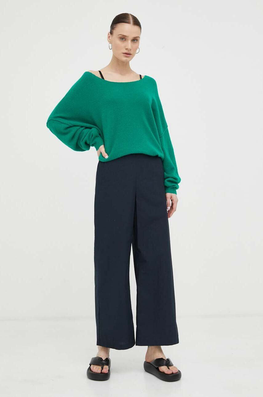 Marc O'Polo pantaloni de bumbac culoarea albastru marin drept high waist - Pled.ro