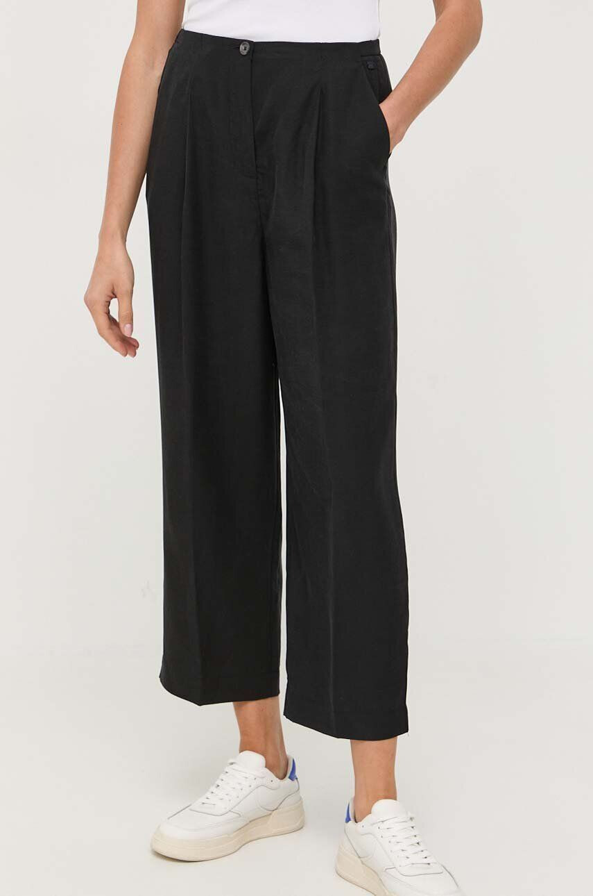 Marc O'Polo pantaloni din amestec de in DENIM culoarea negru lat high waist - Pled.ro