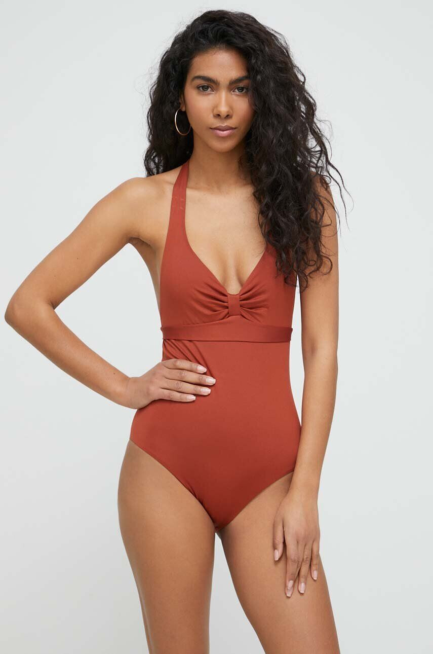 Max Mara Beachwear costum de baie dintr-o bucată culoarea maro cupa moale - Pled.ro