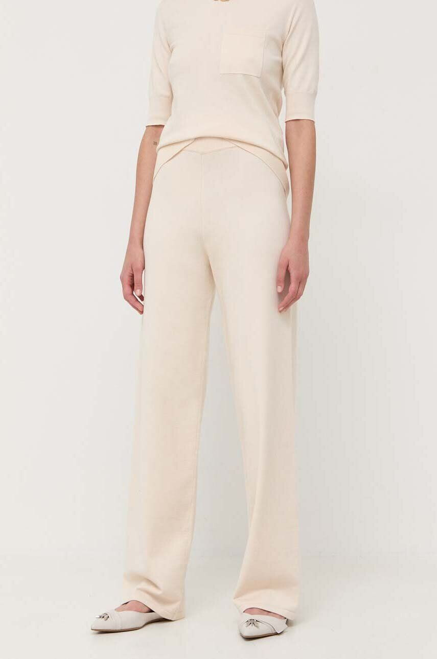 Max Mara Leisure pantaloni femei culoarea bej drept high waist - Pled.ro