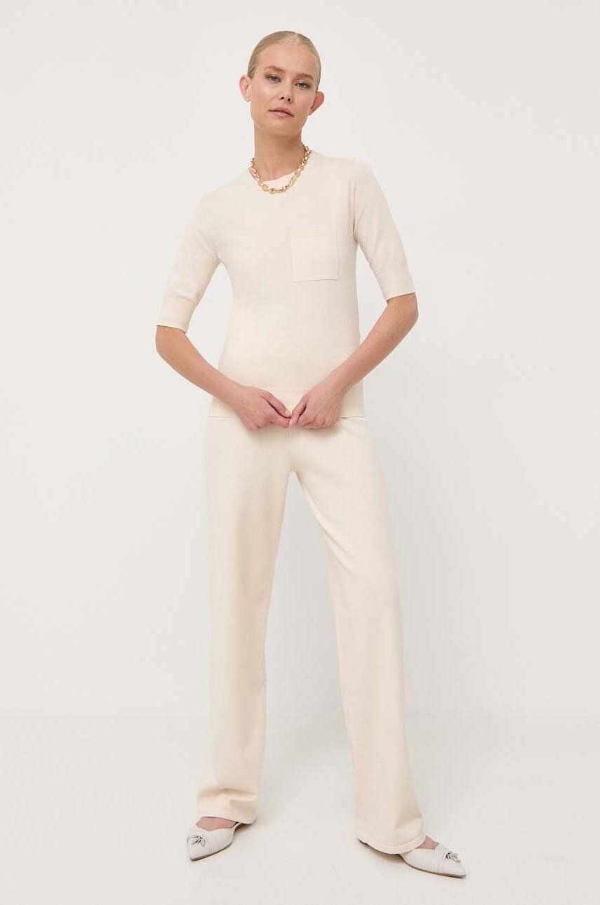 Max Mara Leisure pantaloni femei culoarea bej drept high waist - Pled.ro