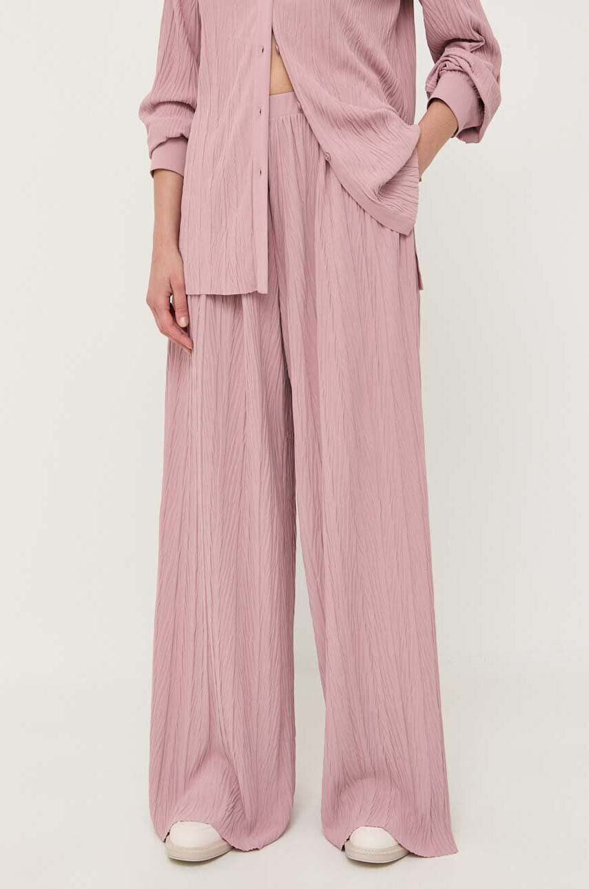 Max Mara Leisure pantaloni femei culoarea roz lat high waist - Pled.ro