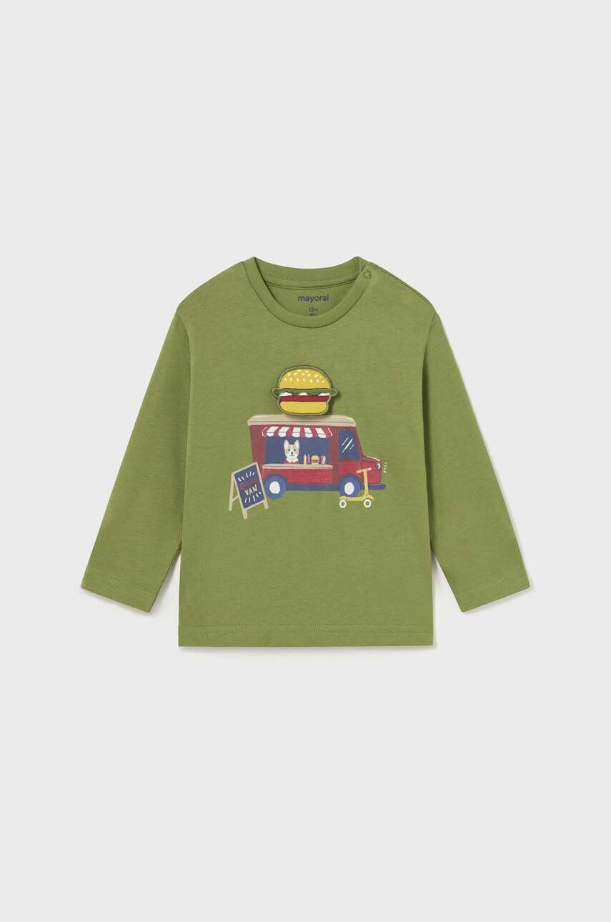 Mayoral longsleeve din bumbac pentru bebeluși culoarea verde cu imprimeu - Pled.ro