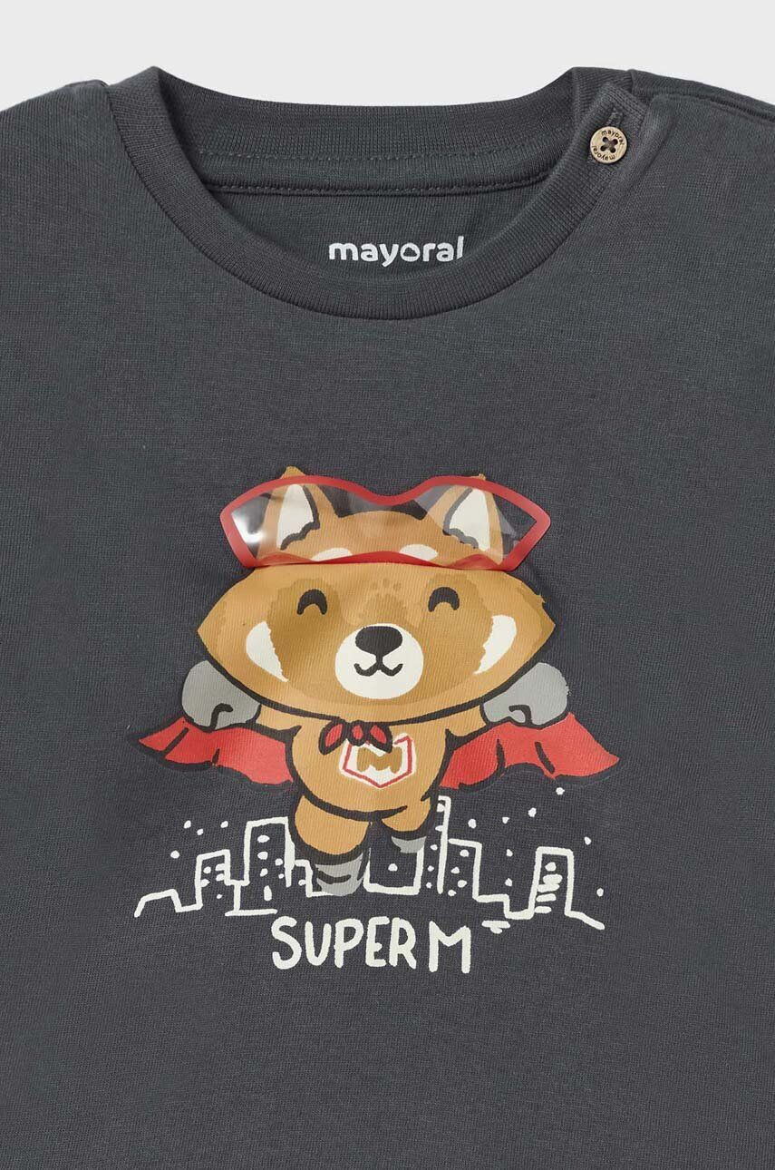 Mayoral longsleeve din bumbac pentru bebeluși culoarea gri cu imprimeu - Pled.ro