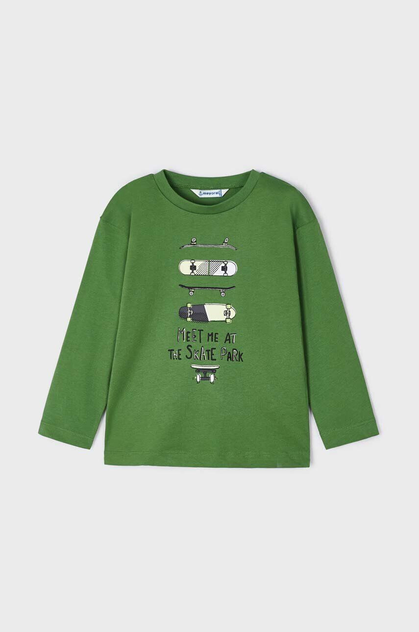 Mayoral longsleeve din bumbac pentru copii culoarea verde cu imprimeu - Pled.ro