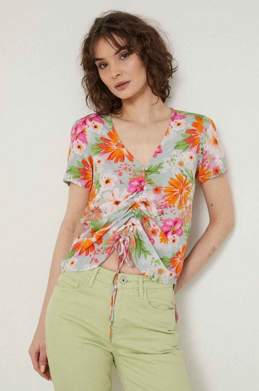 Medicine bluza femei culoarea turcoaz in modele florale - Pled.ro