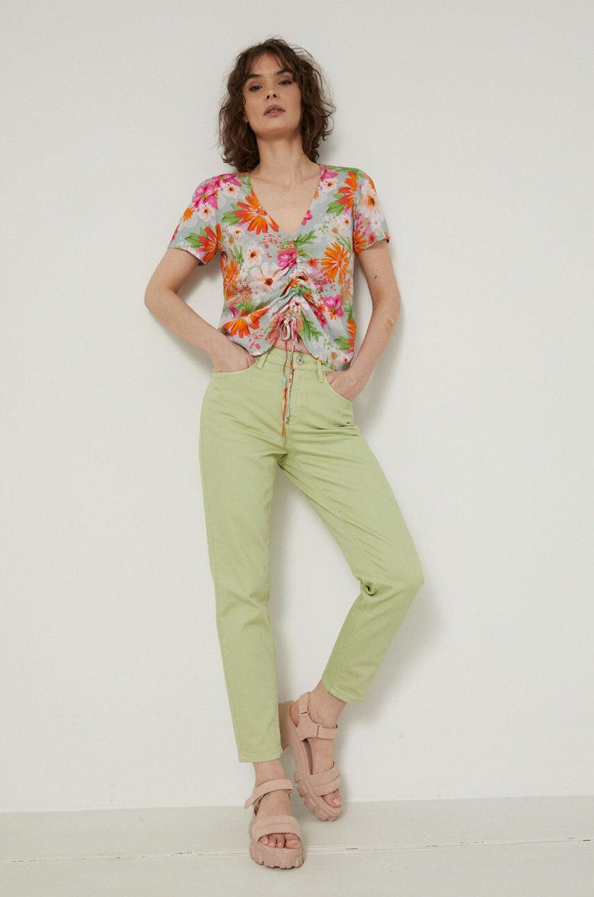 Medicine bluza femei culoarea turcoaz in modele florale - Pled.ro