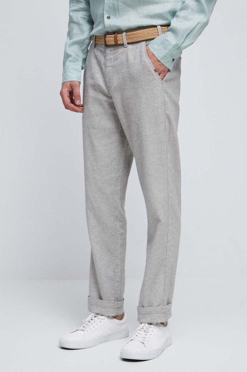 Medicine pantaloni din in culoarea gri drept - Pled.ro