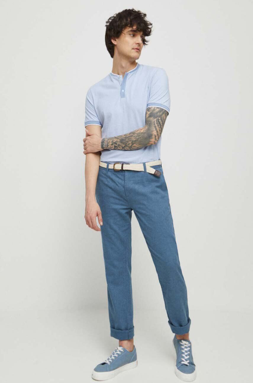 Medicine pantaloni din in barbati culoarea albastru marin cu fason chinos - Pled.ro