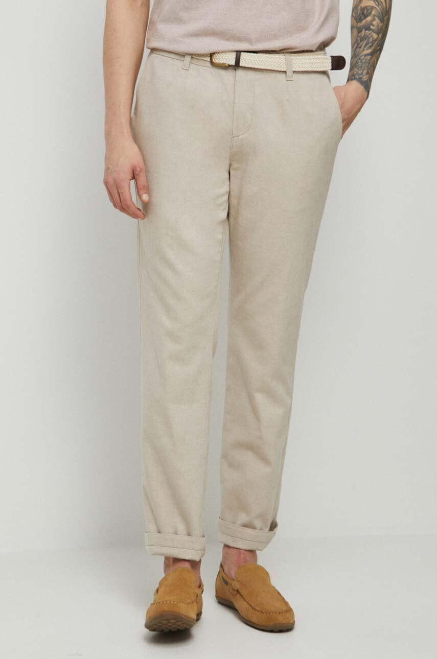 Medicine pantaloni din in barbati culoarea bej cu fason chinos - Pled.ro