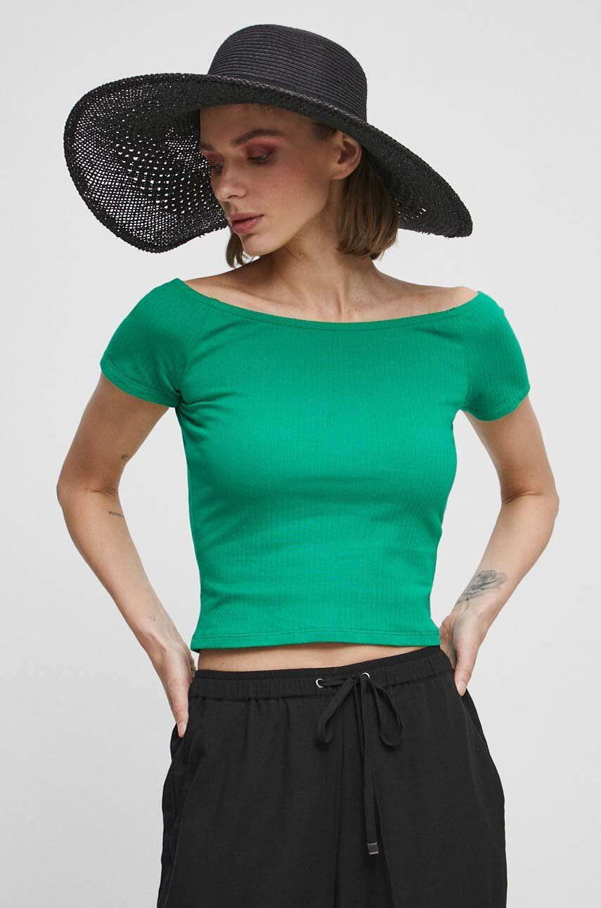 Medicine tricou femei culoarea verde cold shoulder - Pled.ro