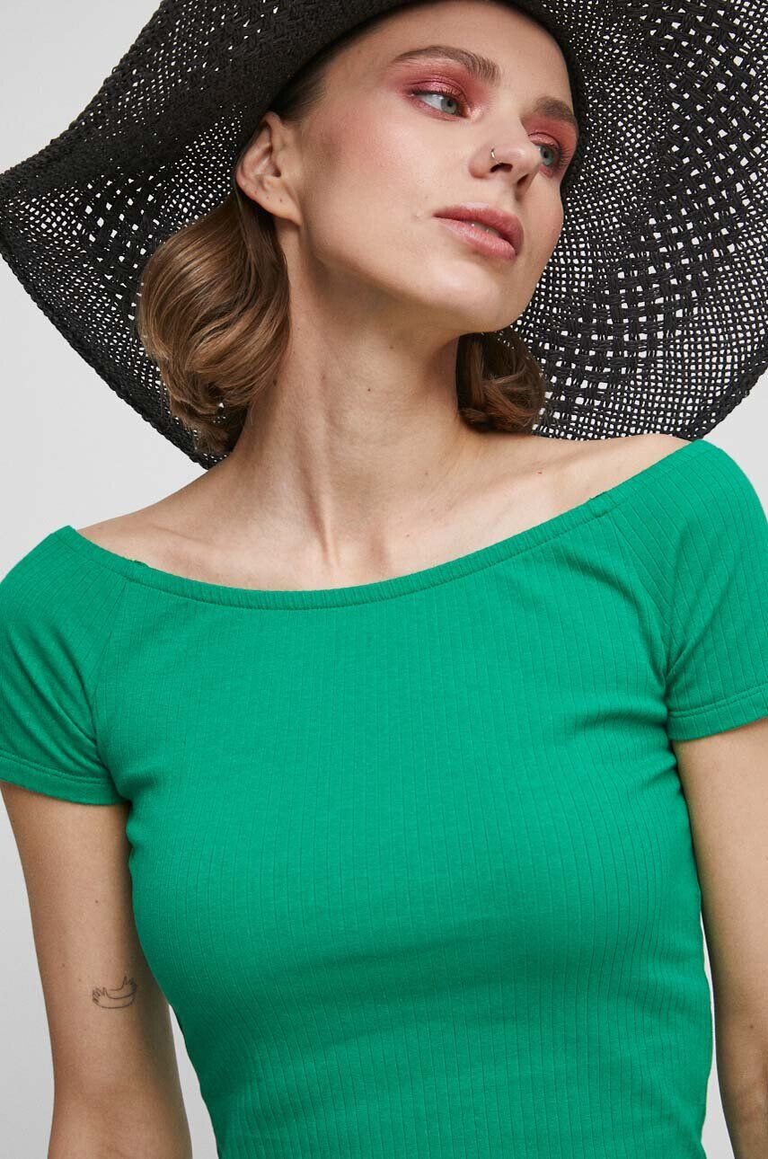 Medicine tricou femei culoarea verde cold shoulder - Pled.ro