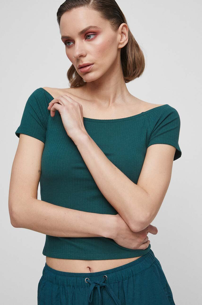 Medicine tricou femei culoarea verde cold shoulder - Pled.ro