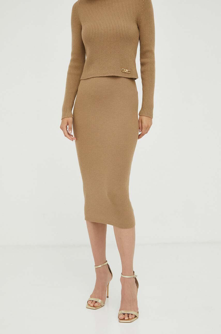 MICHAEL Michael Kors fusta de lana culoarea maro midi creion - Pled.ro