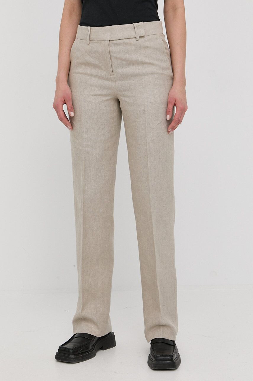 MICHAEL Michael Kors pantaloni din in femei culoarea bej lat high waist - Pled.ro