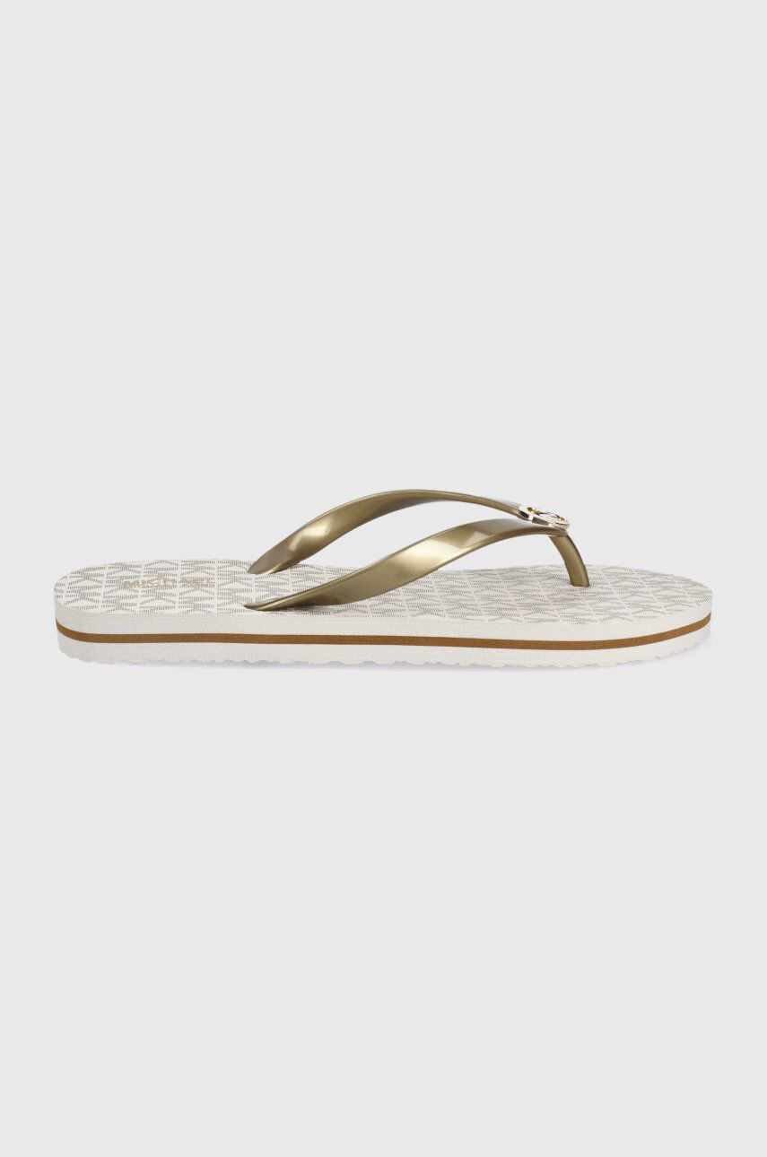 MICHAEL Michael Kors slapi Mk Flip Flop Stripe Eva femei culoarea bej cu toc plat - Pled.ro