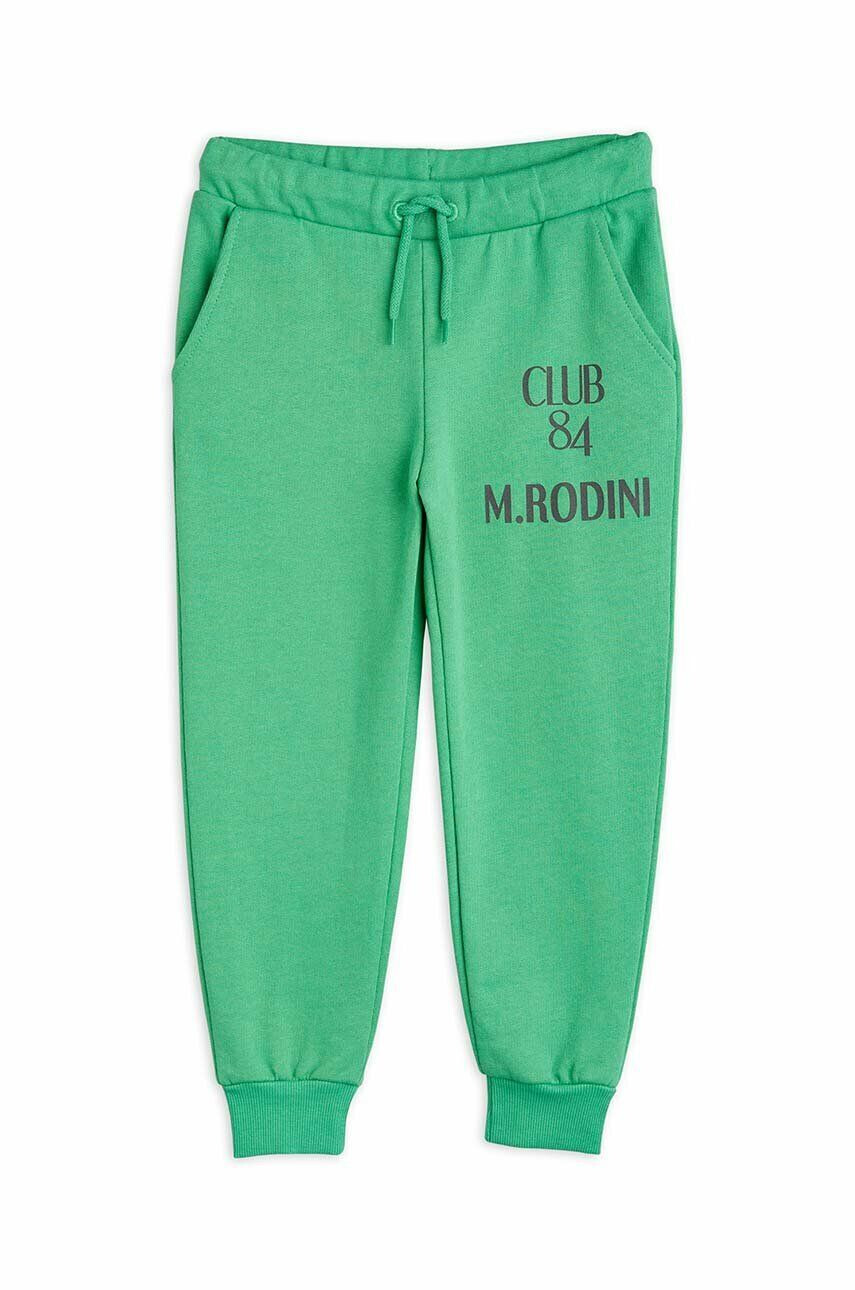 Mini Rodini pantaloni de trening din bumbac pentru copii culoarea verde cu imprimeu - Pled.ro