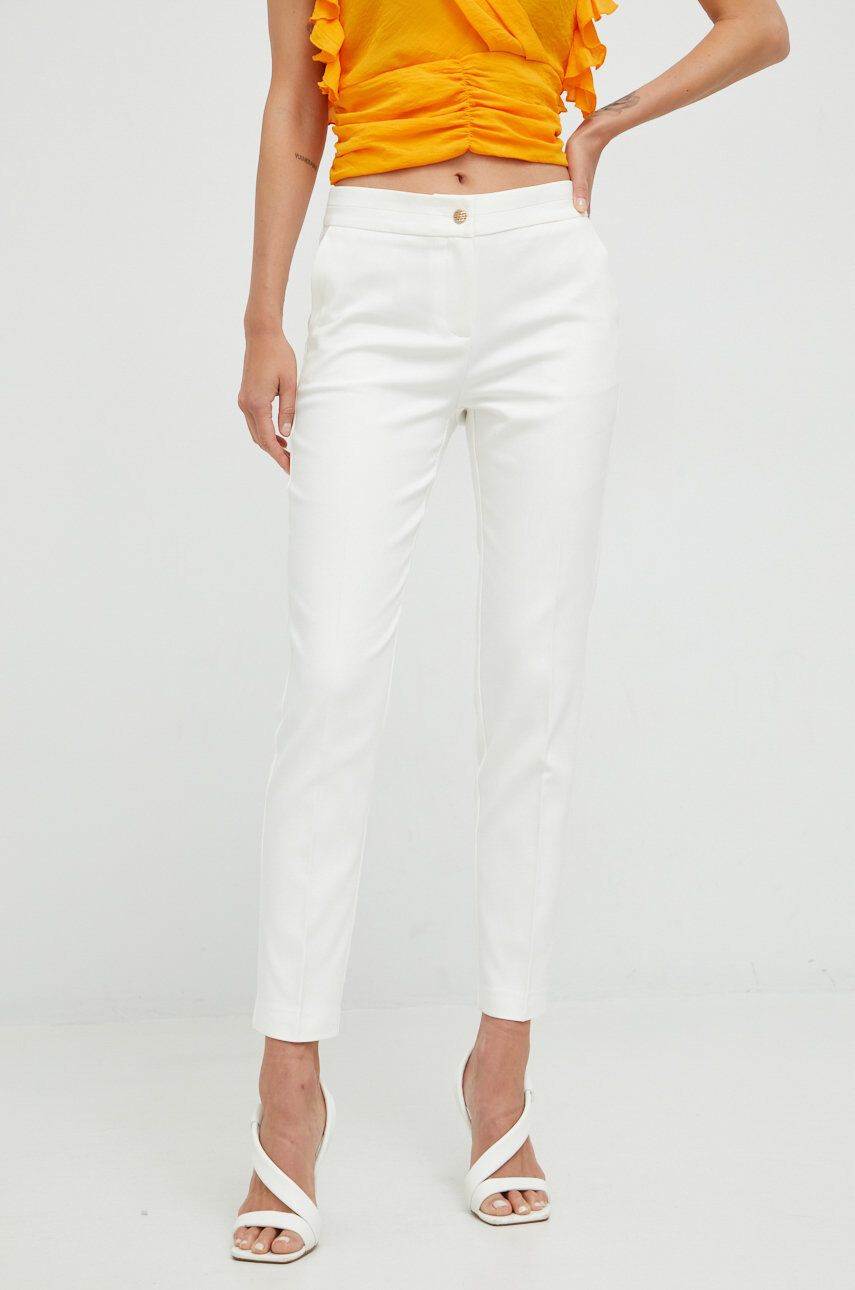 Morgan pantaloni femei culoarea alb drept medium waist - Pled.ro