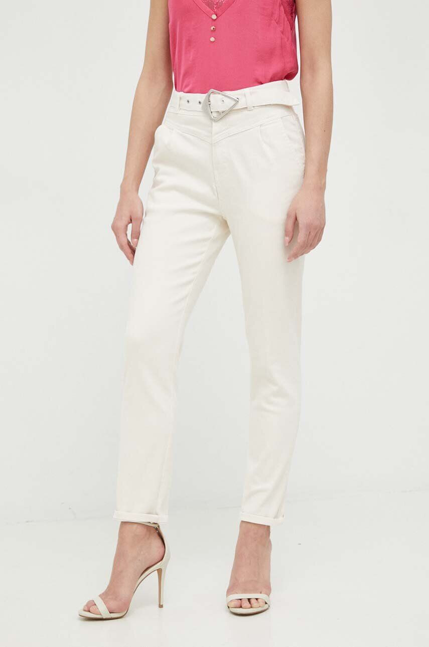 Morgan pantaloni femei culoarea bej drept high waist - Pled.ro