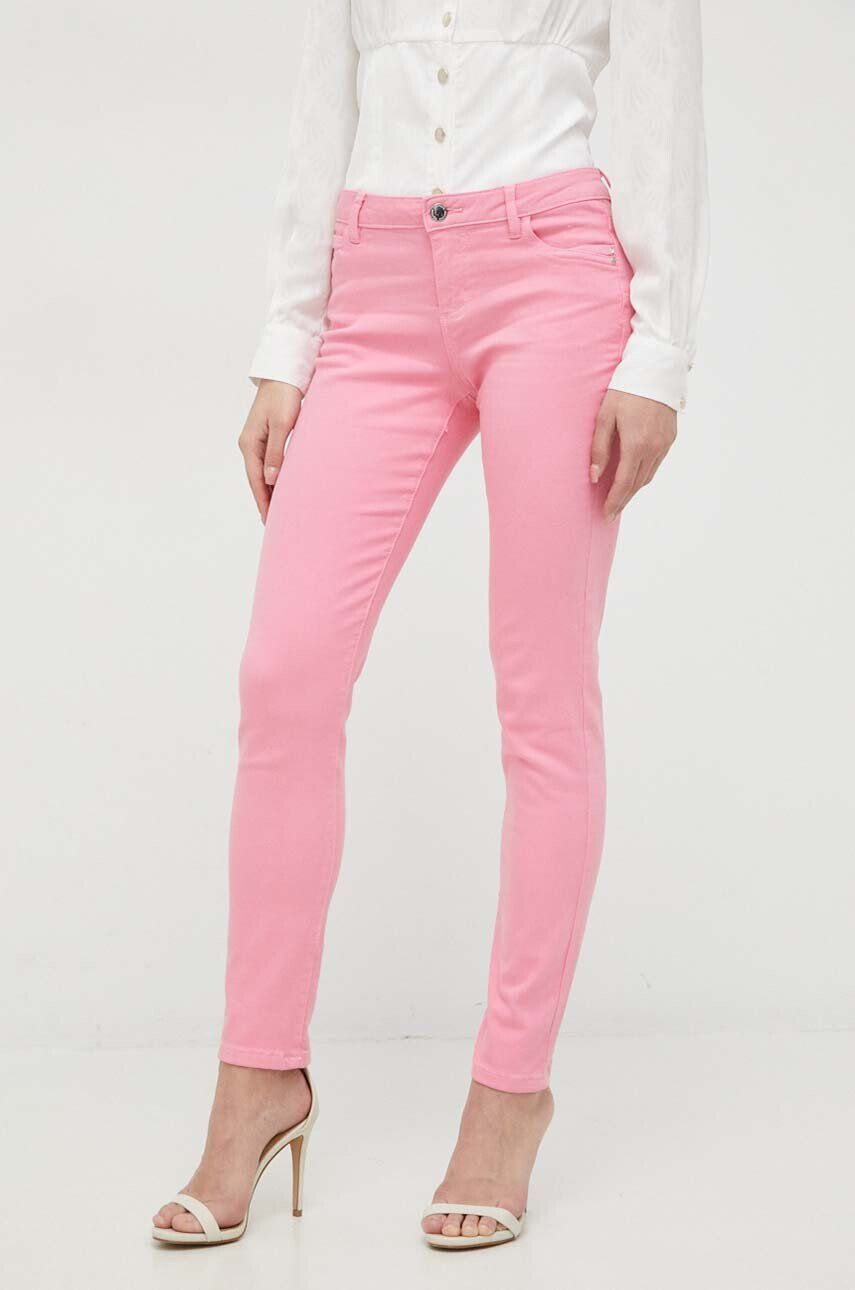 Morgan pantaloni femei culoarea roz mulata high waist - Pled.ro