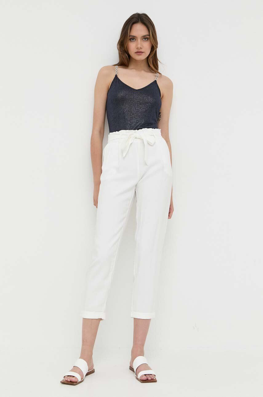 Morgan pantaloni femei culoarea alb fason chinos high waist - Pled.ro