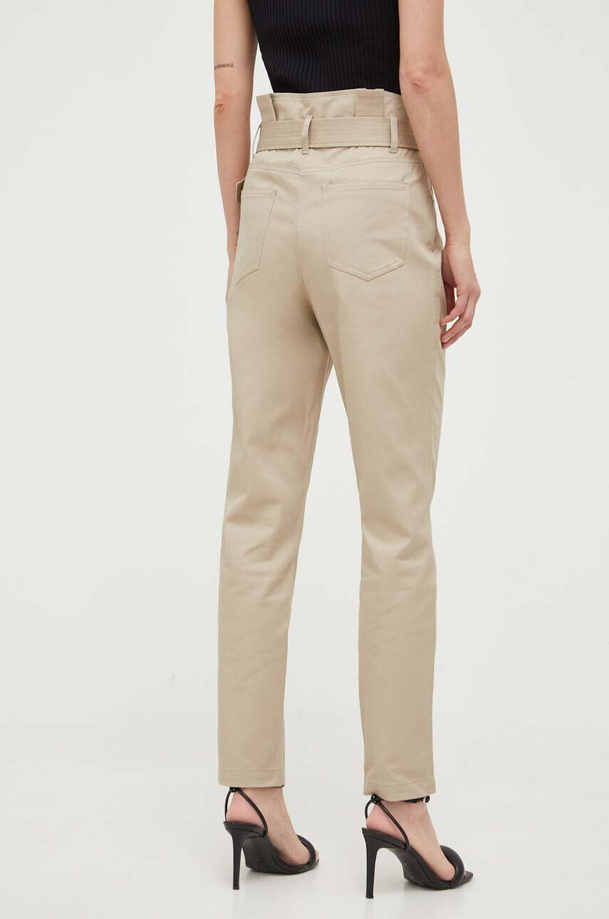 Morgan pantaloni de bumbac culoarea bej drept high waist - Pled.ro