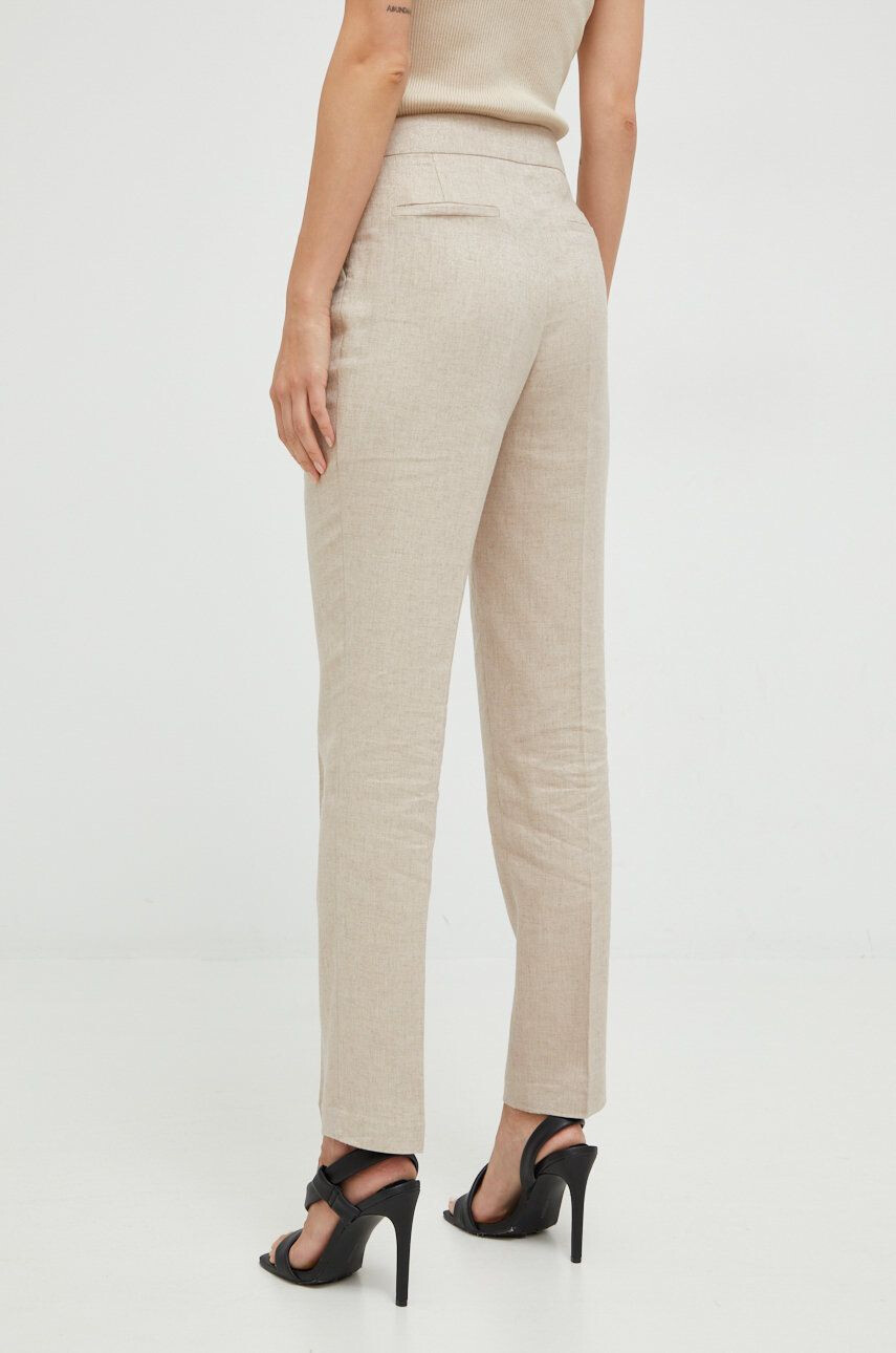 Morgan pantaloni din amestec de in femei culoarea bej drept high waist - Pled.ro