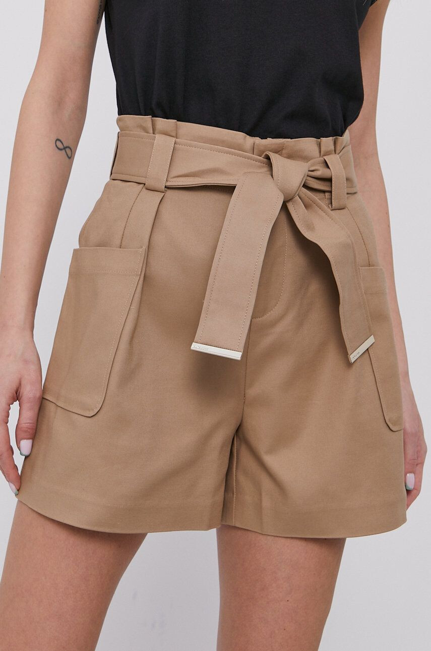 Morgan pantaloni scurti femei culoarea portocaliu neted high waist - Pled.ro