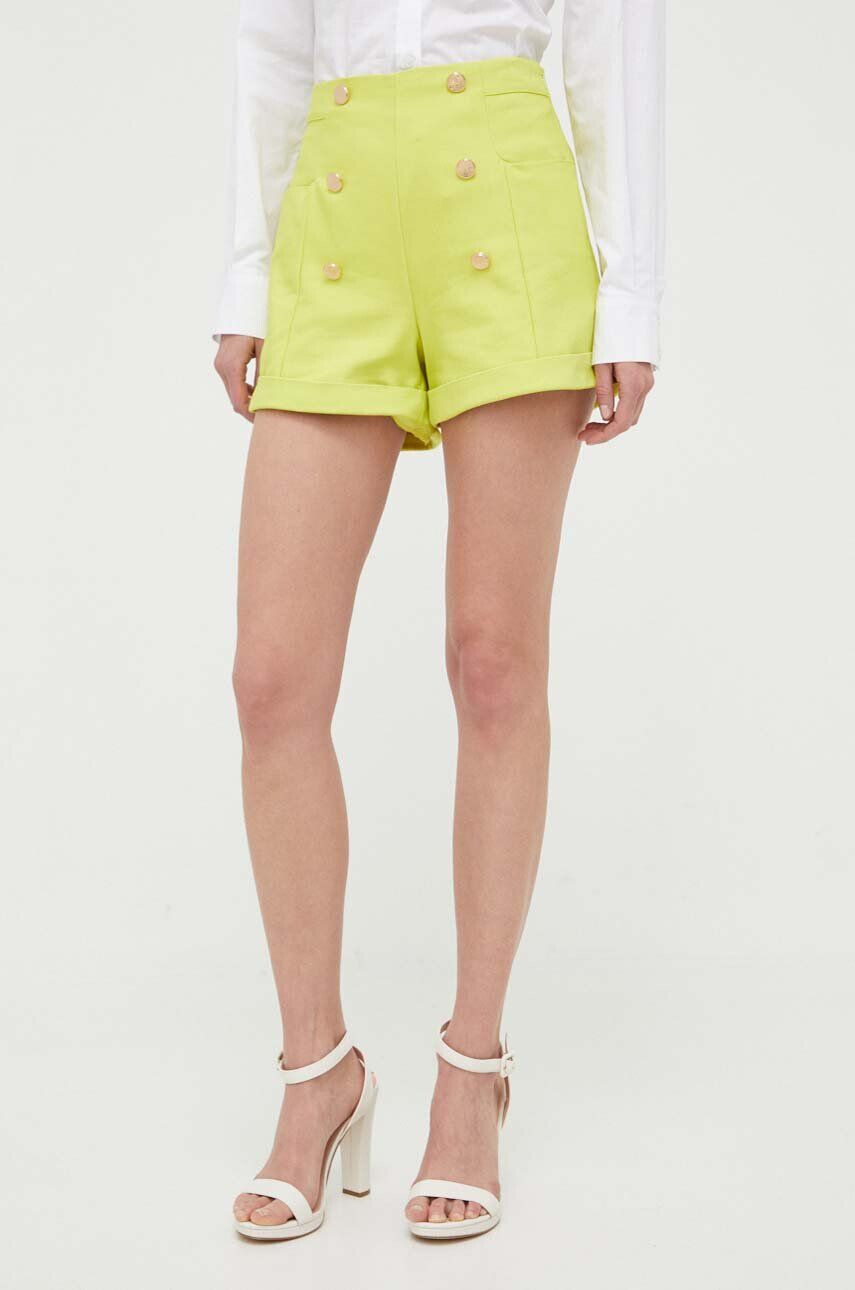 Morgan pantaloni scurti femei culoarea verde neted high waist - Pled.ro