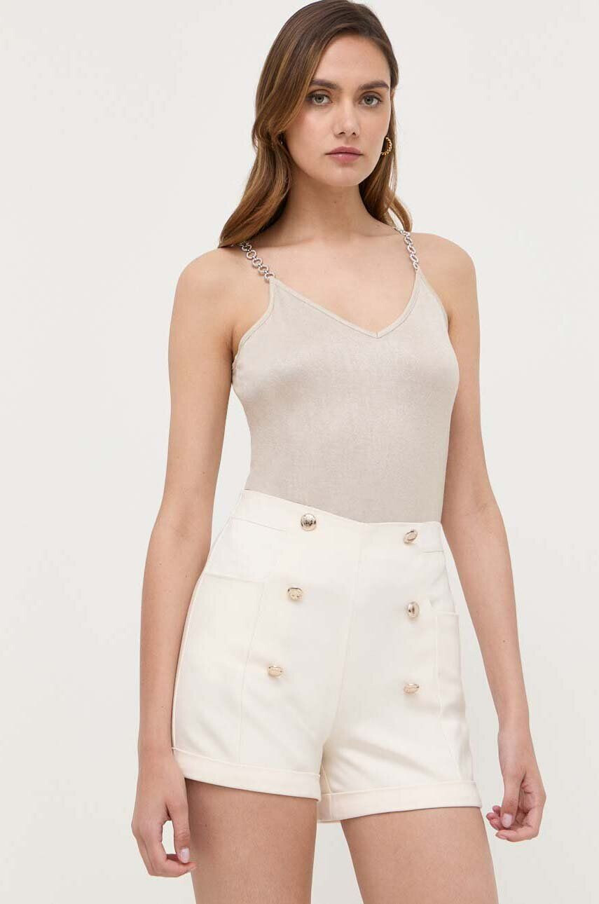 Morgan pantaloni scurti femei culoarea bej neted high waist - Pled.ro