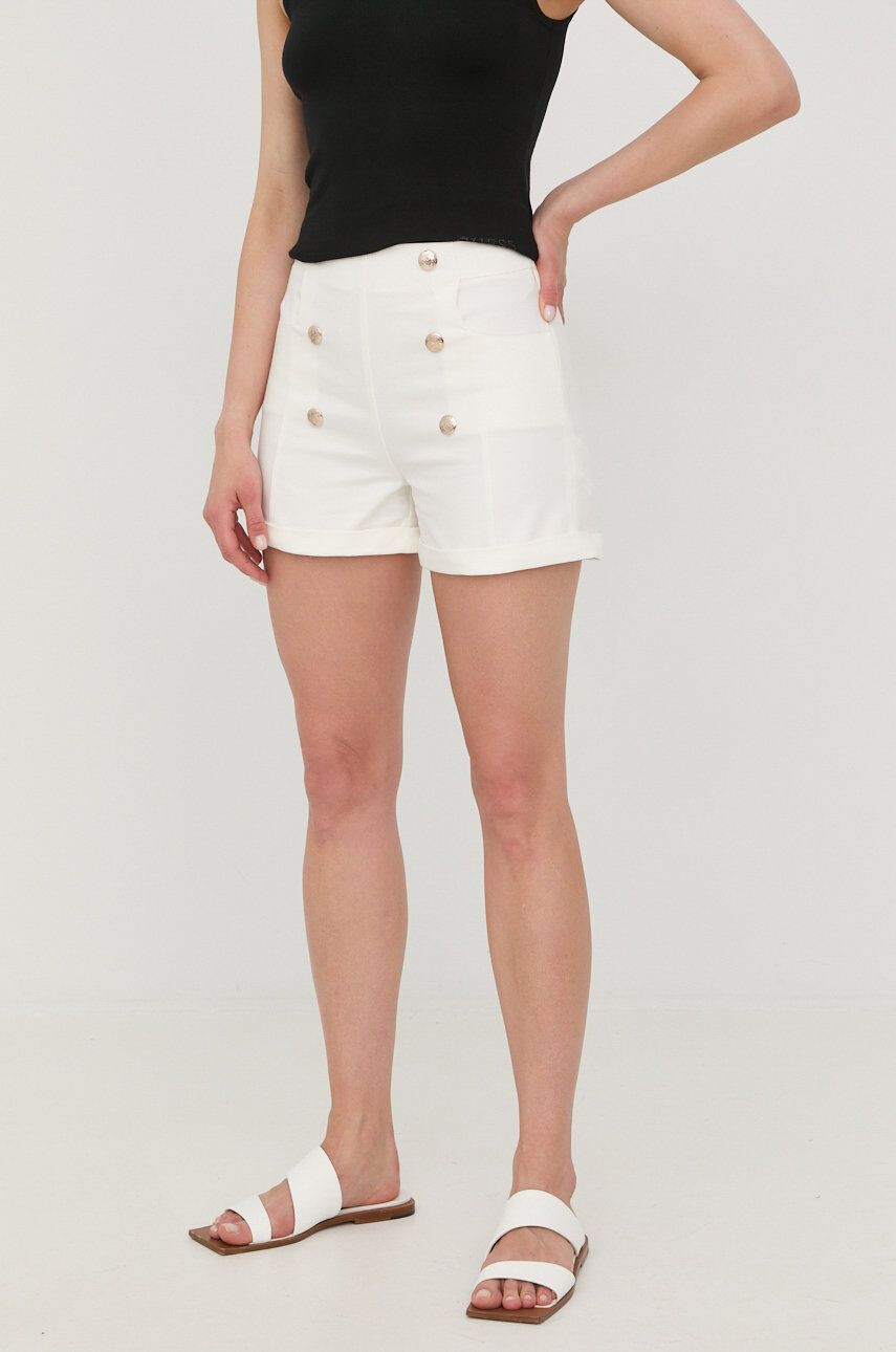 Morgan pantaloni scurti din bumbac femei culoarea bej neted high waist - Pled.ro