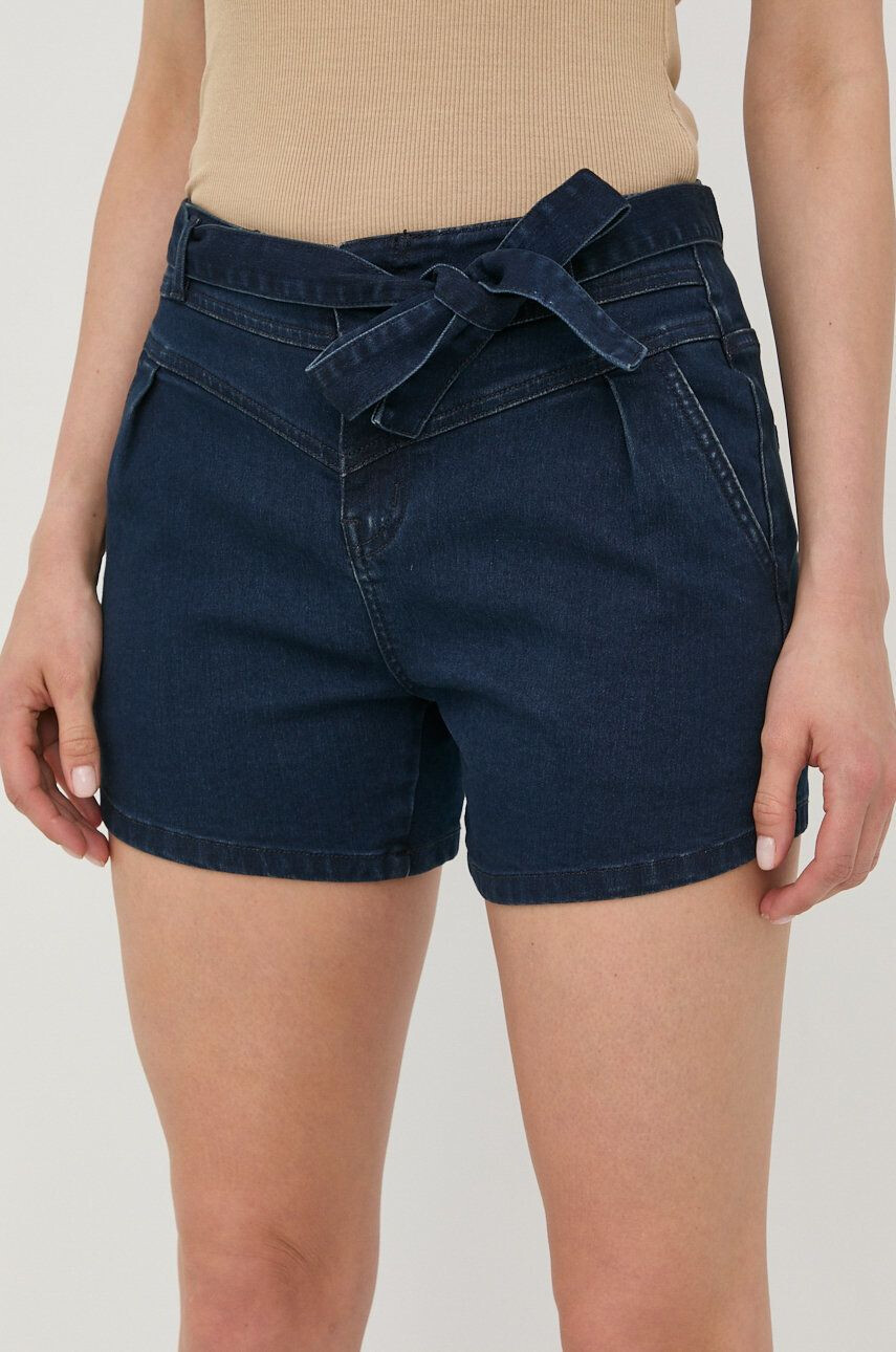 Morgan pantaloni scurti jeans femei culoarea albastru marin neted high waist - Pled.ro