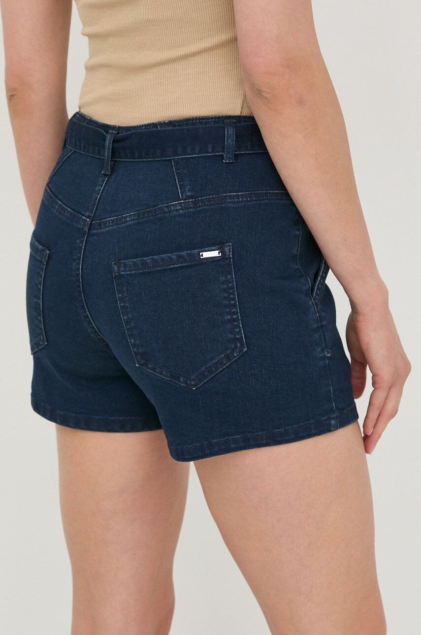 Morgan pantaloni scurti jeans femei culoarea albastru marin neted high waist - Pled.ro