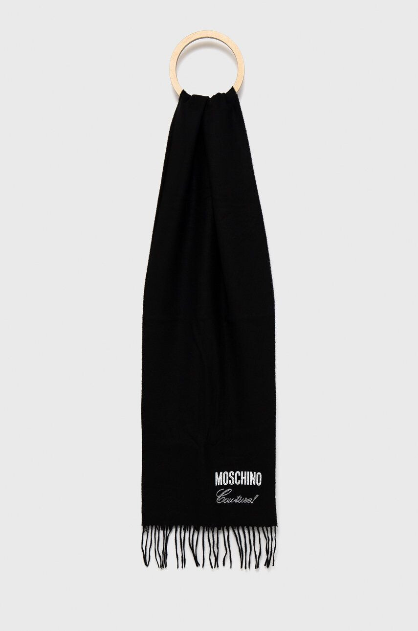 Moschino esarfa de lana culoarea negru neted - Pled.ro