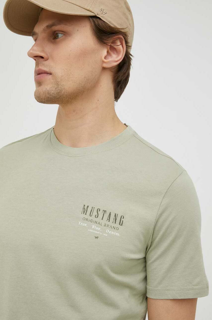 Mustang tricou din bumbac culoarea verde cu imprimeu - Pled.ro