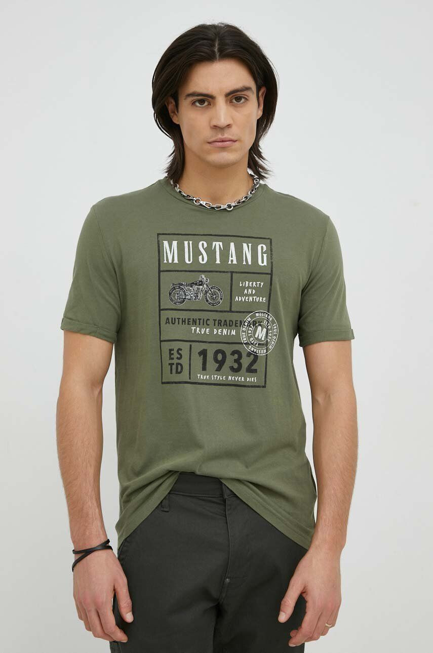 Mustang tricou din bumbac culoarea bordo cu imprimeu - Pled.ro