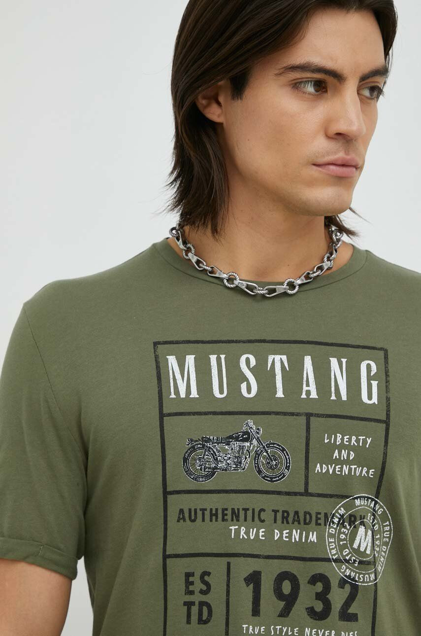 Mustang tricou din bumbac culoarea bordo cu imprimeu - Pled.ro