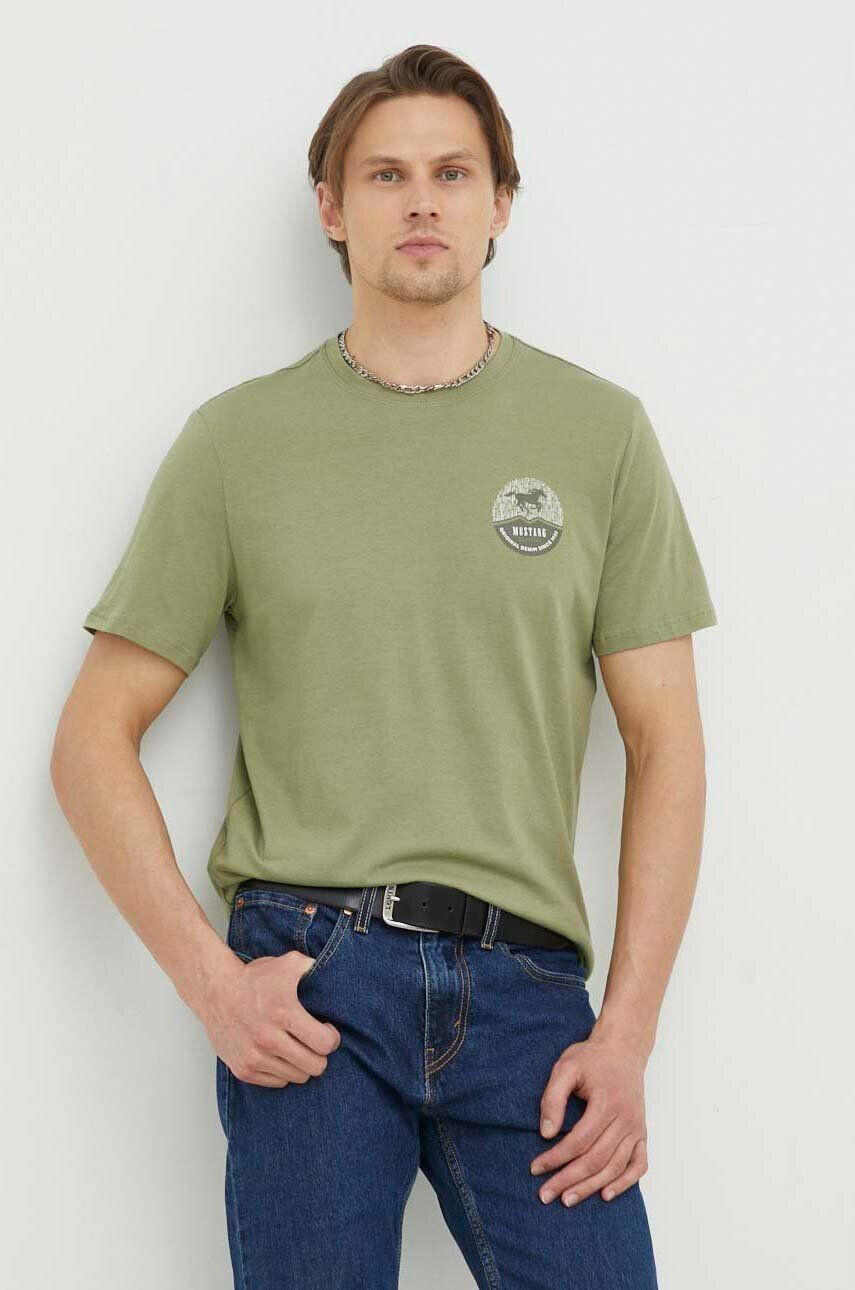 Mustang tricou din bumbac culoarea verde cu imprimeu - Pled.ro